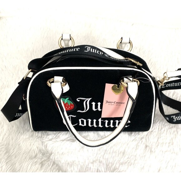 Juicy Couture Sweet N Juicy Apple Satchel Duffle Bag Terry Black Heart Charm - Picture 9 of 12